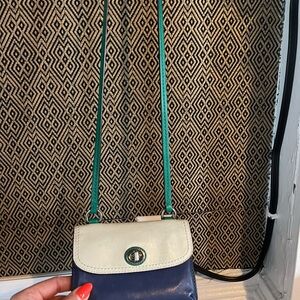 Coach Blue and Cream Crossbody Bag with Turn-Lock Closure